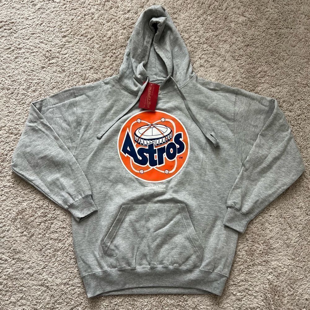 Houston Astros Sweatshirt Mens Large Gray Heather Mitchell & Ness Fleece Hoodie